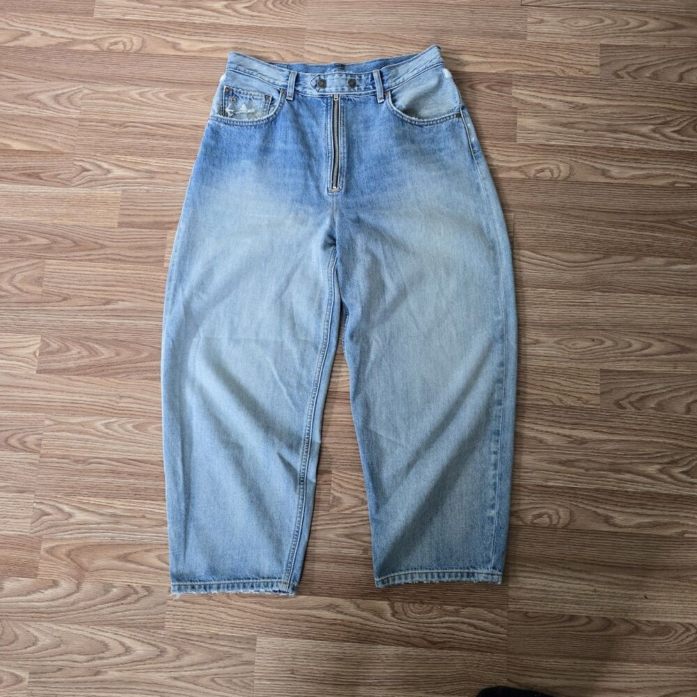Etica  High Rise Barrel Leg Jeans Blue Light Wash Cotton Denim Size 30